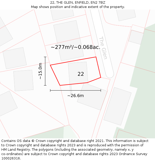 22, THE GLEN, ENFIELD, EN2 7BZ: Plot and title map