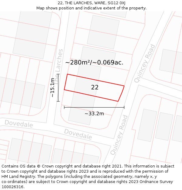 22, THE LARCHES, WARE, SG12 0XJ: Plot and title map