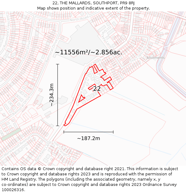 22, THE MALLARDS, SOUTHPORT, PR9 8RJ: Plot and title map