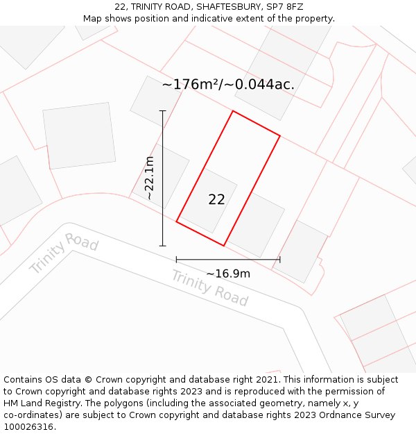 22, TRINITY ROAD, SHAFTESBURY, SP7 8FZ: Plot and title map