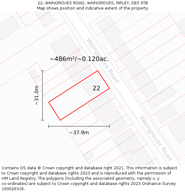 22, WAINGROVES ROAD, WAINGROVES, RIPLEY, DE5 9TB: Plot and title map