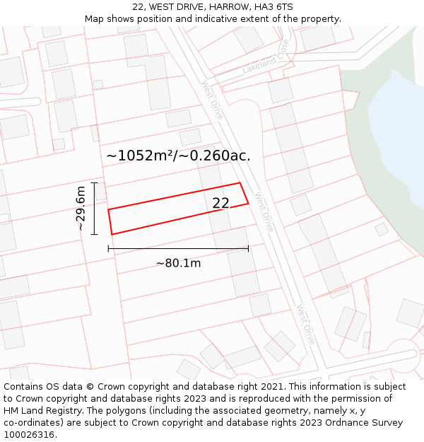 22, WEST DRIVE, HARROW, HA3 6TS: Plot and title map