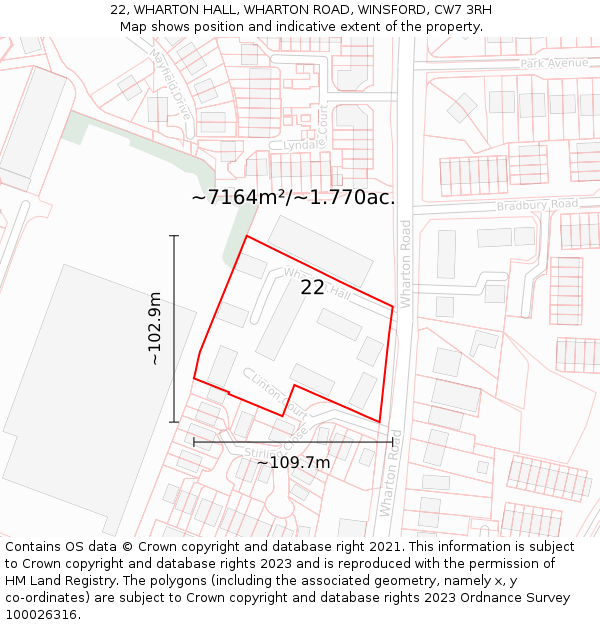 22, WHARTON HALL, WHARTON ROAD, WINSFORD, CW7 3RH: Plot and title map