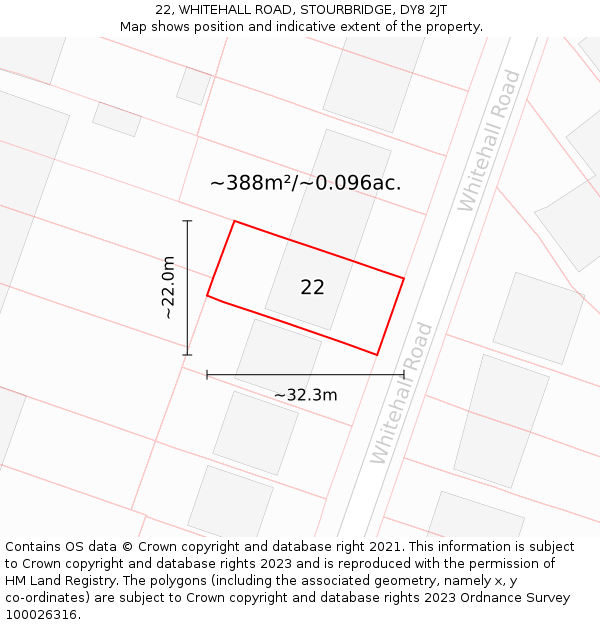 22, WHITEHALL ROAD, STOURBRIDGE, DY8 2JT: Plot and title map
