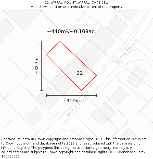 22, WIRRAL MOUNT, WIRRAL, CH48 6EW: Plot and title map