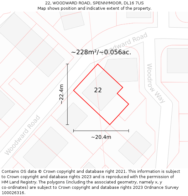 22, WOODWARD ROAD, SPENNYMOOR, DL16 7US: Plot and title map