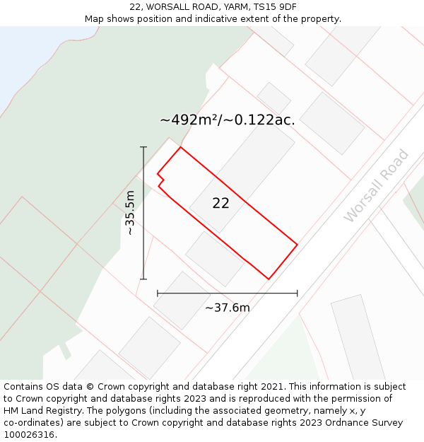 22, WORSALL ROAD, YARM, TS15 9DF: Plot and title map