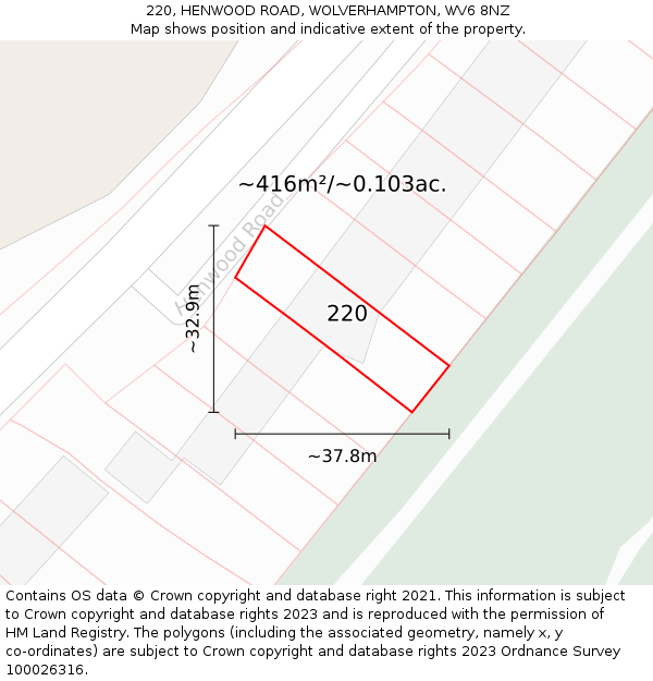 220, HENWOOD ROAD, WOLVERHAMPTON, WV6 8NZ: Plot and title map