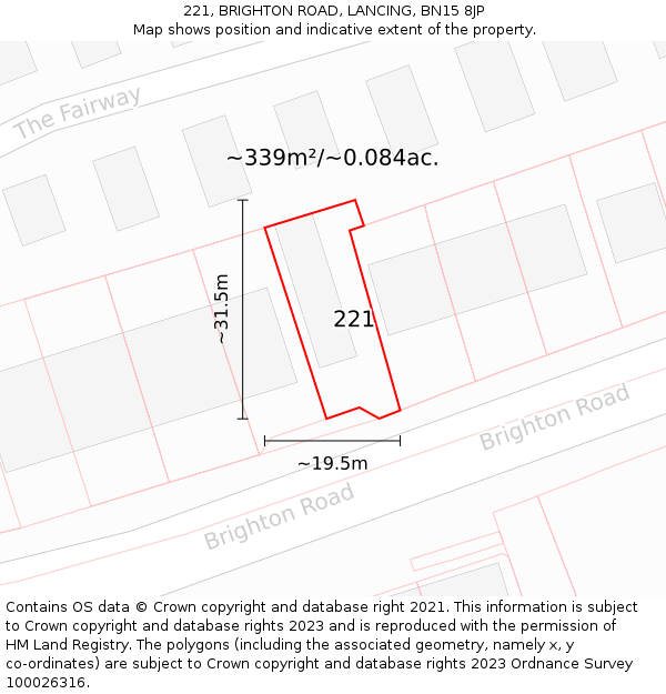 221, BRIGHTON ROAD, LANCING, BN15 8JP: Plot and title map