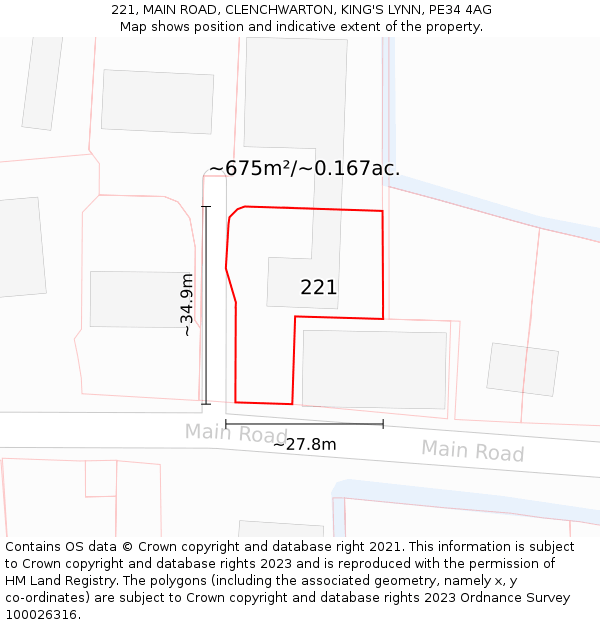 221, MAIN ROAD, CLENCHWARTON, KING'S LYNN, PE34 4AG: Plot and title map