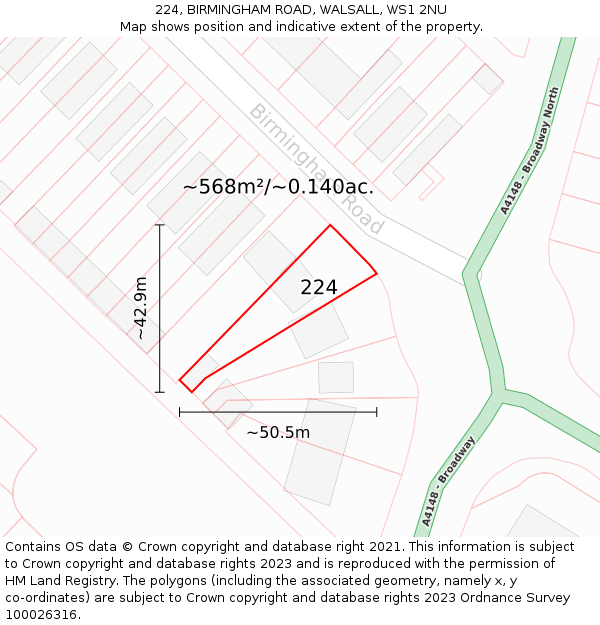 224, BIRMINGHAM ROAD, WALSALL, WS1 2NU: Plot and title map