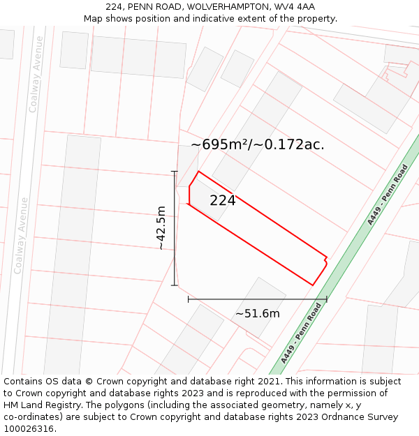 224, PENN ROAD, WOLVERHAMPTON, WV4 4AA: Plot and title map
