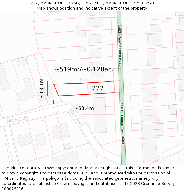 227, AMMANFORD ROAD, LLANDYBIE, AMMANFORD, SA18 2SU: Plot and title map