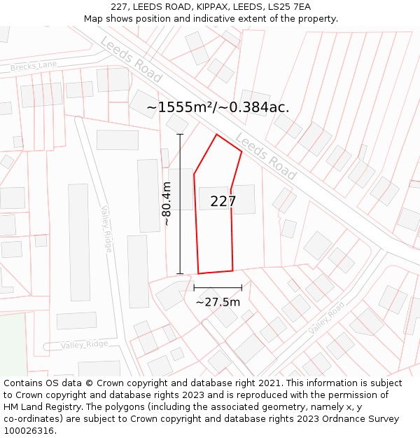 227, LEEDS ROAD, KIPPAX, LEEDS, LS25 7EA: Plot and title map