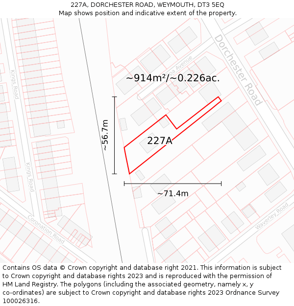227A, DORCHESTER ROAD, WEYMOUTH, DT3 5EQ: Plot and title map