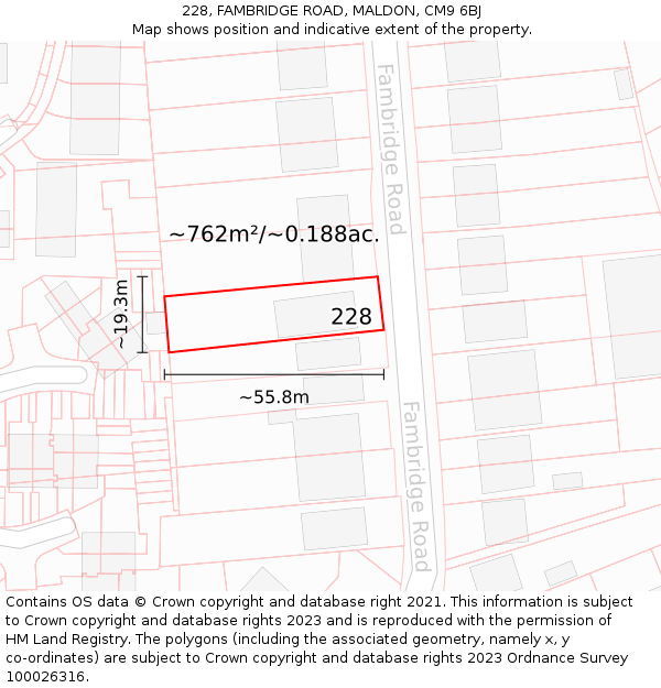 228, FAMBRIDGE ROAD, MALDON, CM9 6BJ: Plot and title map