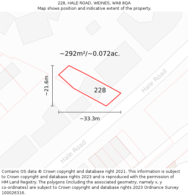 228, HALE ROAD, WIDNES, WA8 8QA: Plot and title map