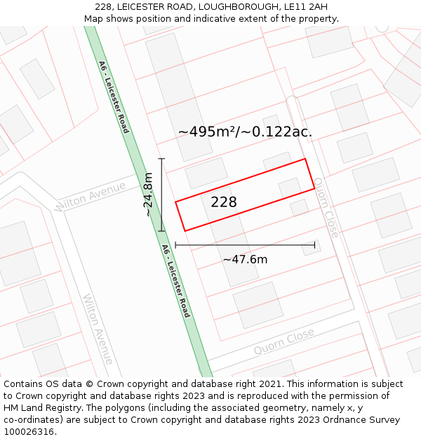 228, LEICESTER ROAD, LOUGHBOROUGH, LE11 2AH: Plot and title map