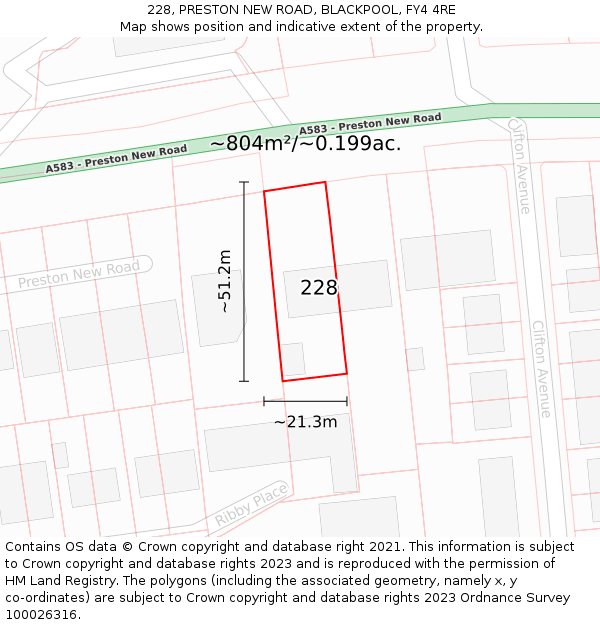 228, PRESTON NEW ROAD, BLACKPOOL, FY4 4RE: Plot and title map
