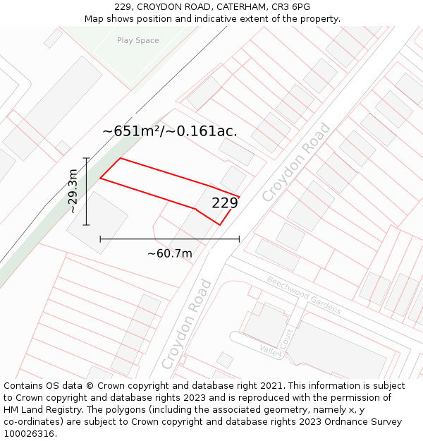 229, CROYDON ROAD, CATERHAM, CR3 6PG: Plot and title map