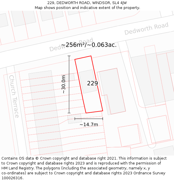 229, DEDWORTH ROAD, WINDSOR, SL4 4JW: Plot and title map