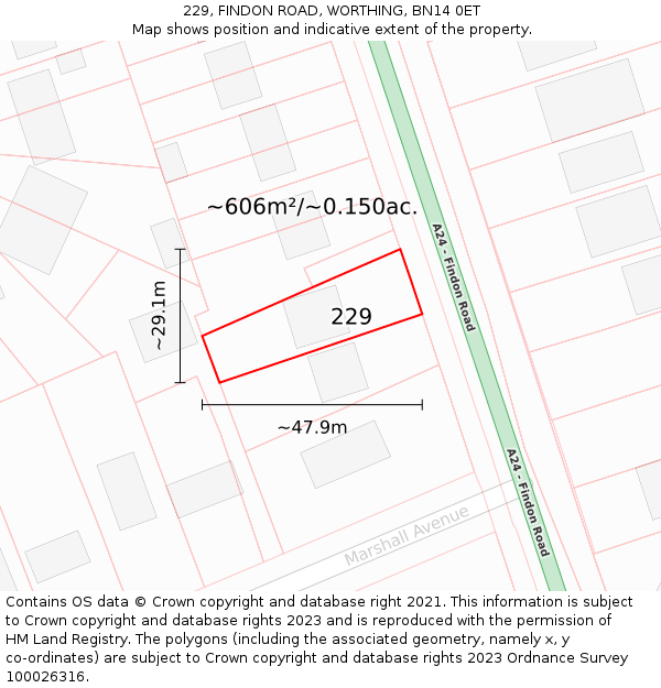 229, FINDON ROAD, WORTHING, BN14 0ET: Plot and title map