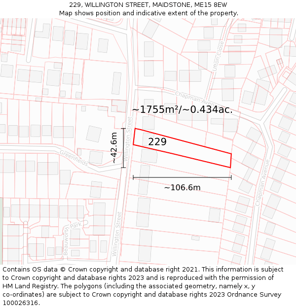 229, WILLINGTON STREET, MAIDSTONE, ME15 8EW: Plot and title map