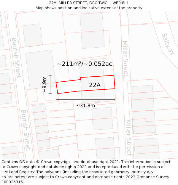 22A, MILLER STREET, DROITWICH, WR9 8HL: Plot and title map