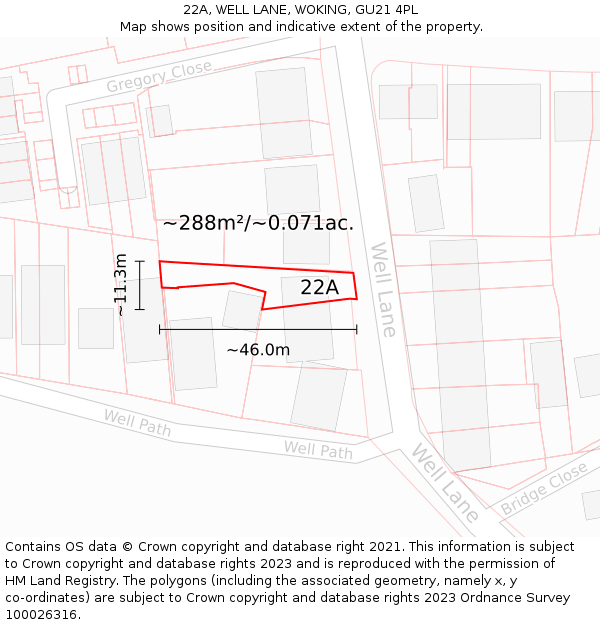 22A, WELL LANE, WOKING, GU21 4PL: Plot and title map