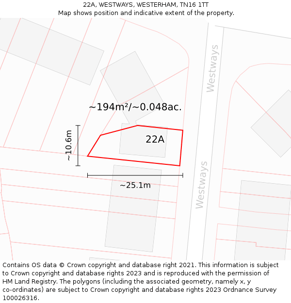 22A, WESTWAYS, WESTERHAM, TN16 1TT: Plot and title map
