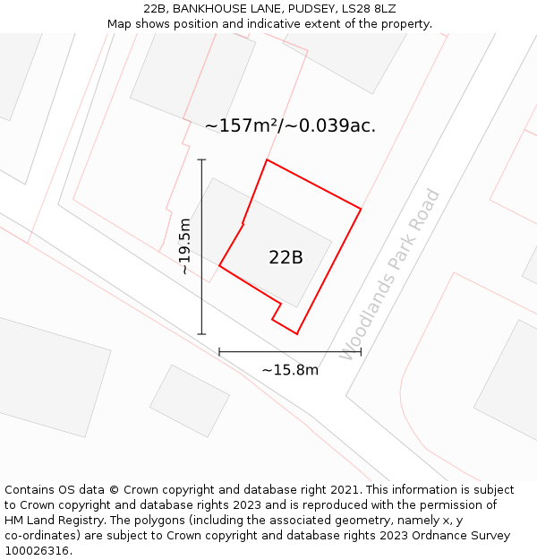 22B, BANKHOUSE LANE, PUDSEY, LS28 8LZ: Plot and title map