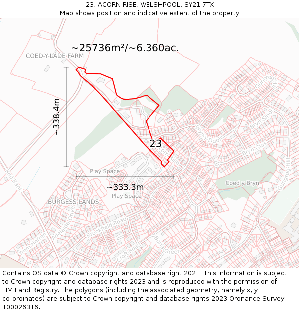 23, ACORN RISE, WELSHPOOL, SY21 7TX: Plot and title map