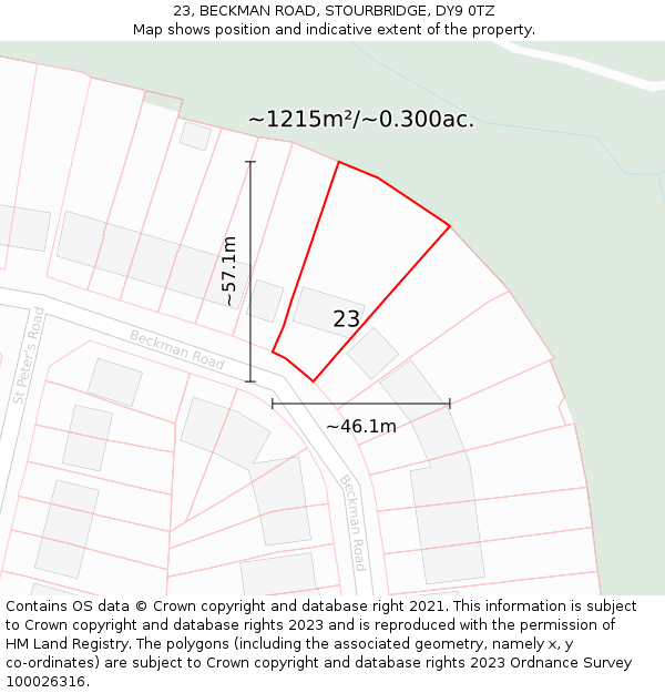 23, BECKMAN ROAD, STOURBRIDGE, DY9 0TZ: Plot and title map