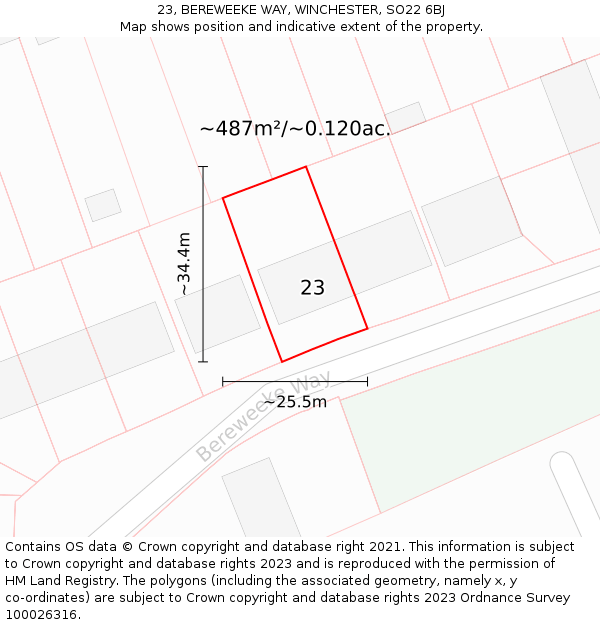 23, BEREWEEKE WAY, WINCHESTER, SO22 6BJ: Plot and title map