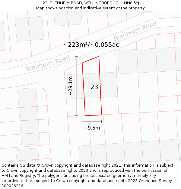 23, BLENHEIM ROAD, WELLINGBOROUGH, NN8 5YJ: Plot and title map