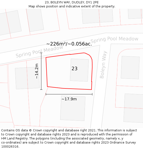 23, BOLEYN WAY, DUDLEY, DY1 2PE: Plot and title map