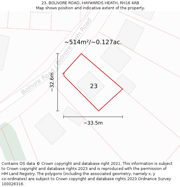 23, BOLNORE ROAD, HAYWARDS HEATH, RH16 4AB: Plot and title map