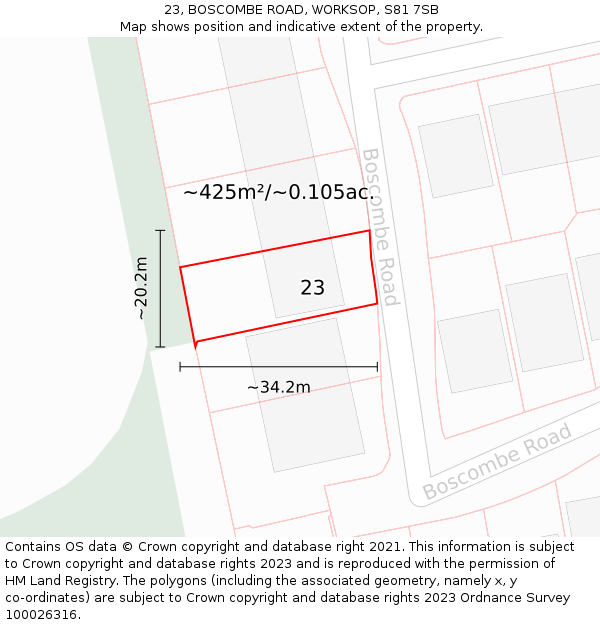 23, BOSCOMBE ROAD, WORKSOP, S81 7SB: Plot and title map