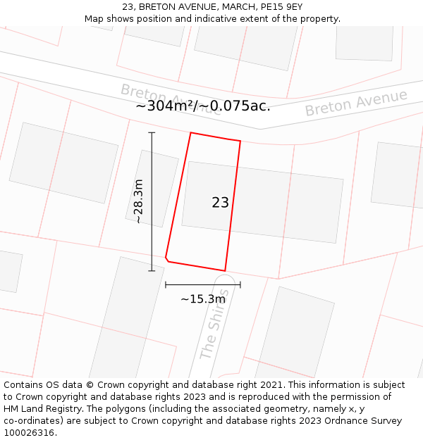 23, BRETON AVENUE, MARCH, PE15 9EY: Plot and title map