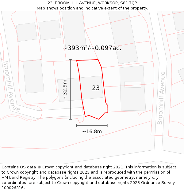 23, BROOMHILL AVENUE, WORKSOP, S81 7QP: Plot and title map