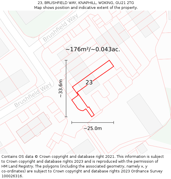 23, BRUSHFIELD WAY, KNAPHILL, WOKING, GU21 2TG: Plot and title map