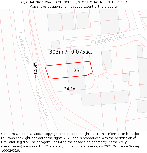 23, CHALDRON WAY, EAGLESCLIFFE, STOCKTON-ON-TEES, TS16 0SD: Plot and title map