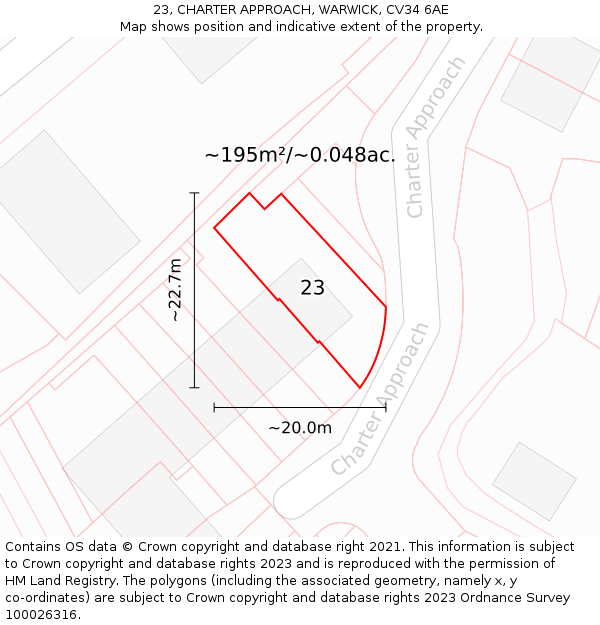 23, CHARTER APPROACH, WARWICK, CV34 6AE: Plot and title map