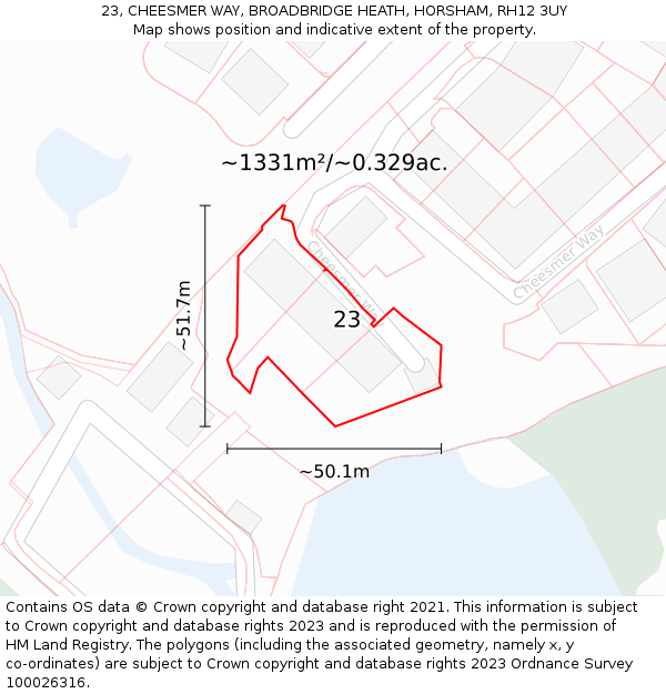 23, CHEESMER WAY, BROADBRIDGE HEATH, HORSHAM, RH12 3UY: Plot and title map