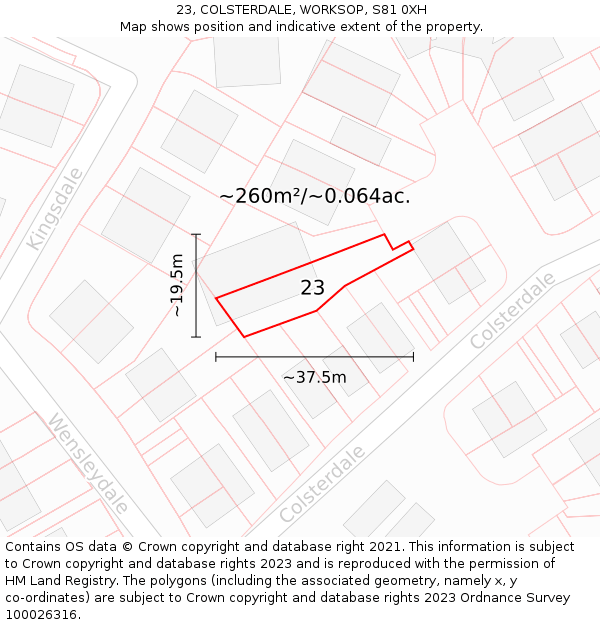 23, COLSTERDALE, WORKSOP, S81 0XH: Plot and title map