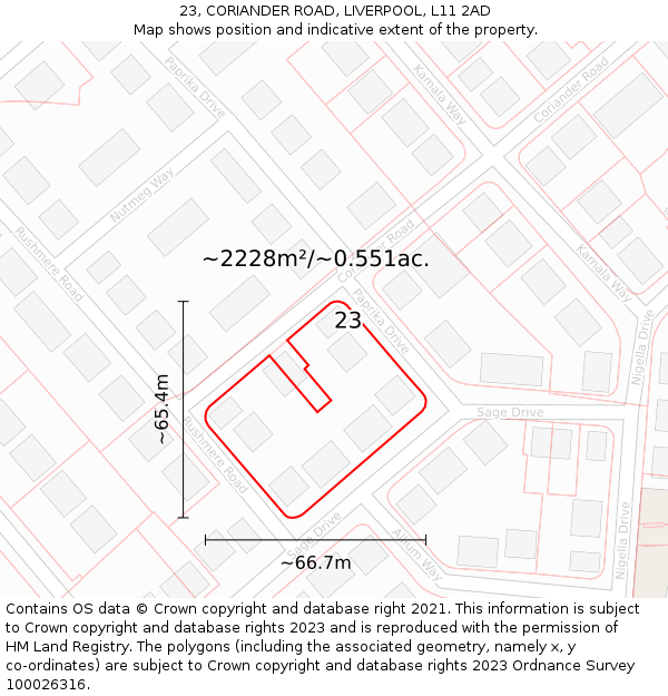 23, CORIANDER ROAD, LIVERPOOL, L11 2AD: Plot and title map