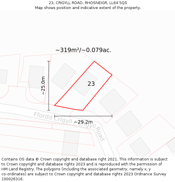 23, CRIGYLL ROAD, RHOSNEIGR, LL64 5QS: Plot and title map