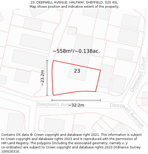 23, DEEPWELL AVENUE, HALFWAY, SHEFFIELD, S20 4SL: Plot and title map