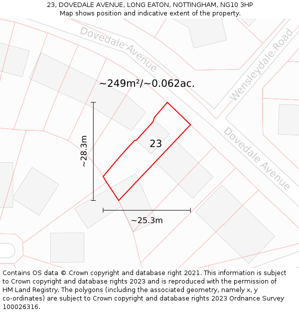 23, DOVEDALE AVENUE, LONG EATON, NOTTINGHAM, NG10 3HP: Plot and title map