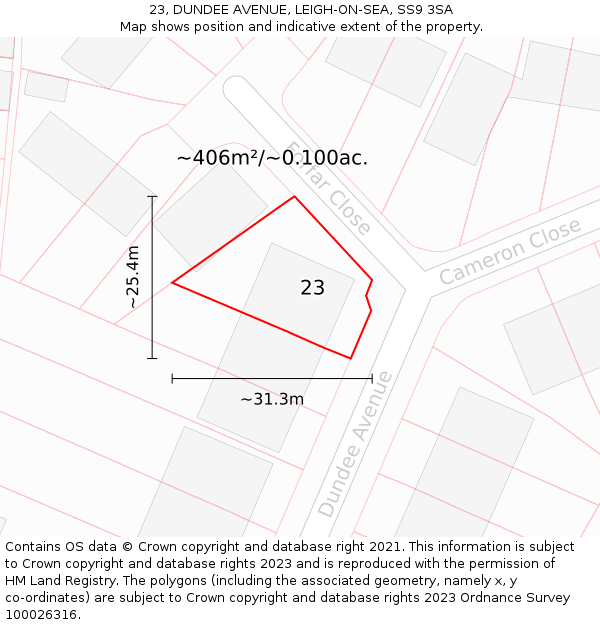 23, DUNDEE AVENUE, LEIGH-ON-SEA, SS9 3SA: Plot and title map